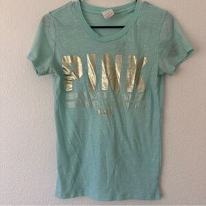 PINK Victoria's Secret Mint Tee with‎ Gold Accents Medium